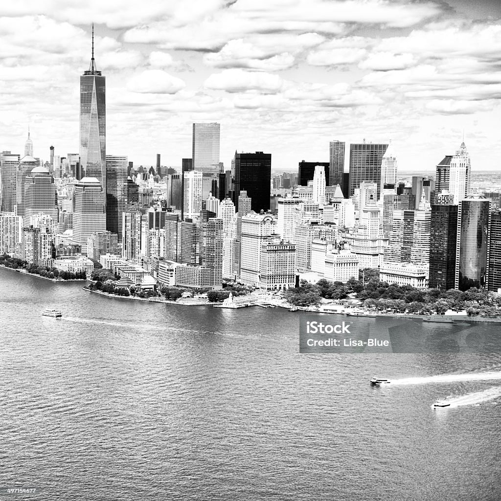 One World Trade Center, NYC. Aerial view.  Freedom Tower, Lower Manhattan, NYC, USA. Above Stock Photo