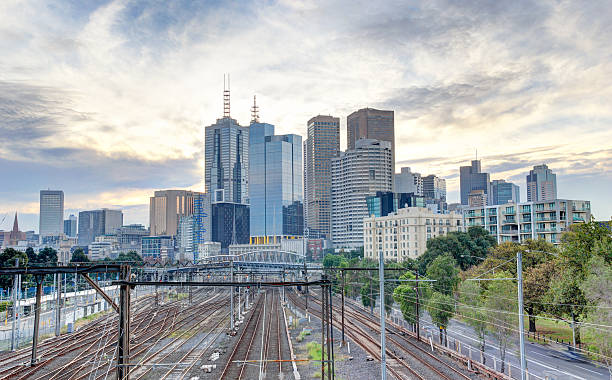 istock Train lines leading in to the Melbourne CBD 497155043