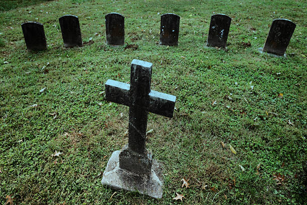 istock Stone cross at cemetery at dusk 497155386