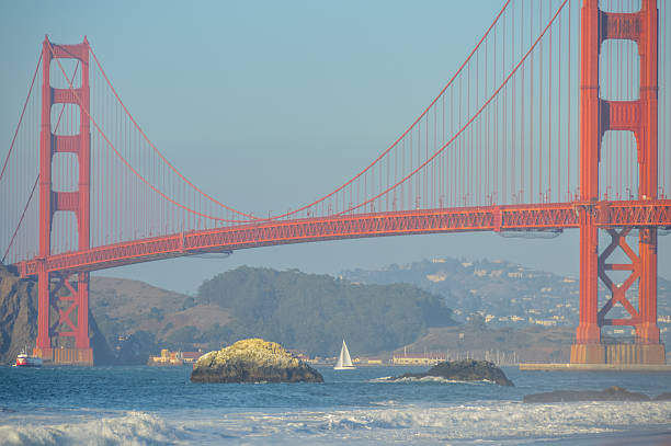 ponte golden gate, da praia de baker, san francisco, ca - suspension bridge northern california marin tower golden gate bridge imagens e fotografias de stock