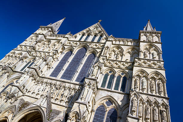 Majestic Salisbury cathedral on a clear sunny afternoon