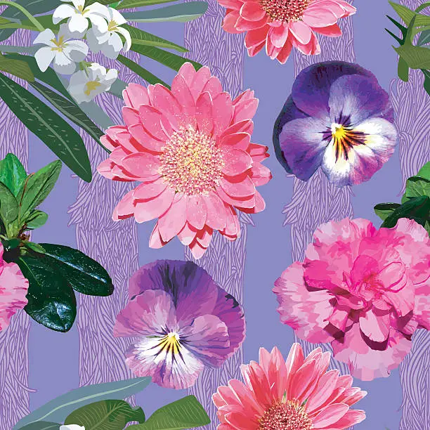 Vector illustration of Seamless pattern with realistic flowers