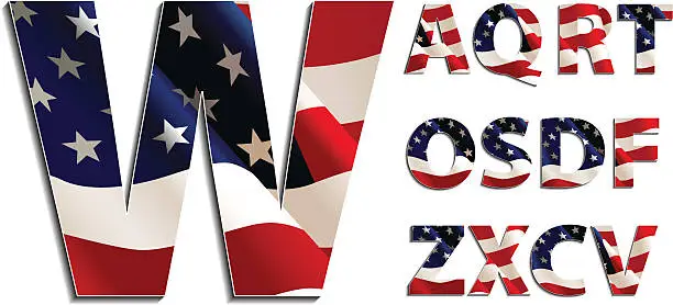 Vector illustration of Letters with american flag