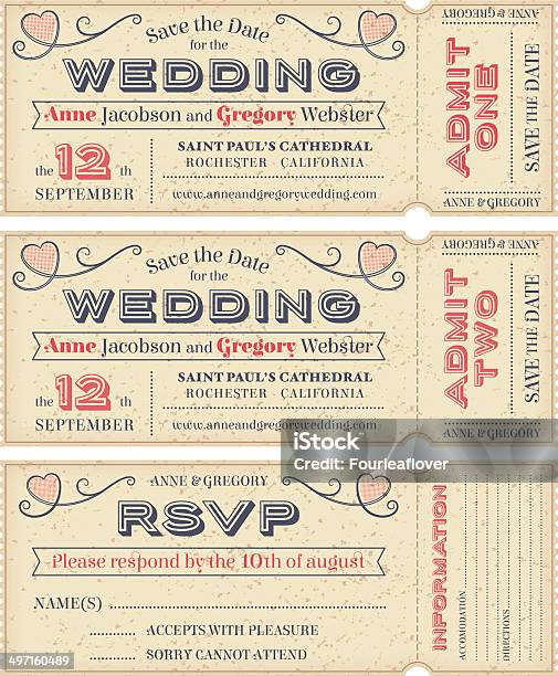 벡터 웨딩 초대 티켓 결혼식에 대한 스톡 벡터 아트 및 기타 이미지 - 결혼식, 추첨 티켓, 디자인