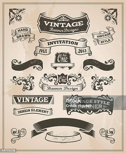 Retro Vintage Banner And Ribbon Set Stock Illustration - Download Image Now - Banner - Sign, Engraved Image, Knick Knack