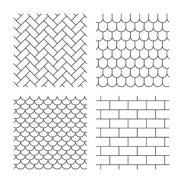 Vector illustration of Bricks, tile roof and paving stone textures