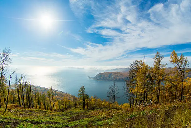Baikal Listvyanka autumn and stone Cherskii