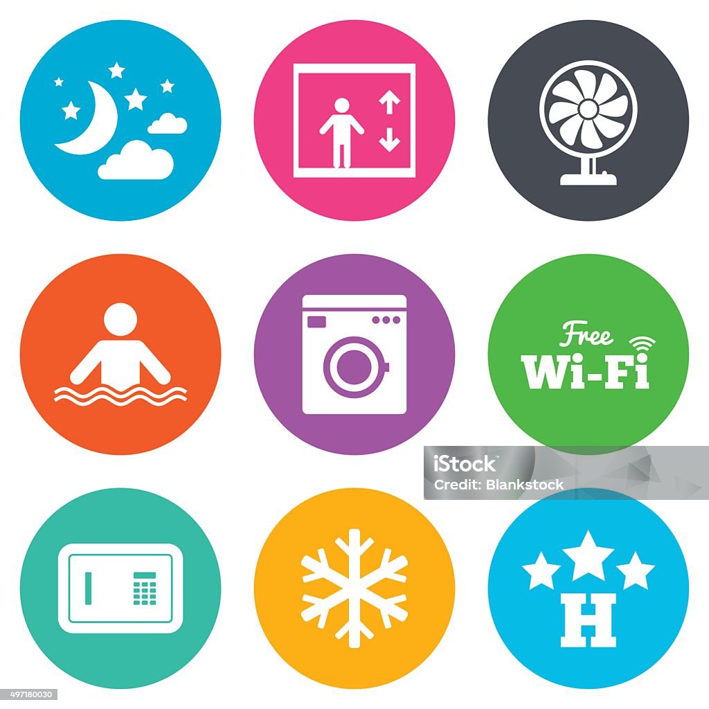 , apartamento de iconos de servicio. internet WI-FI - arte vectorial de 2015 libre de derechos