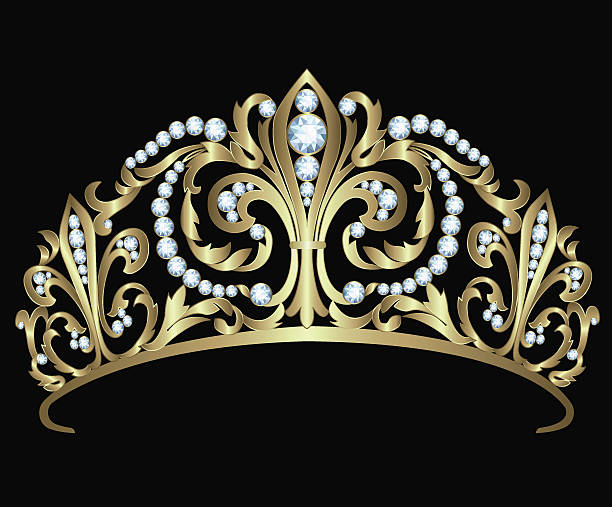 Gold diadem with diamonds Gold diadem with diamonds on black background queen crown stock illustrations