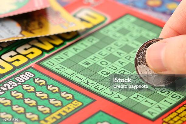 Scratching Lottery Tickets Stock Photo - Download Image Now - Addiction, Award, Buying