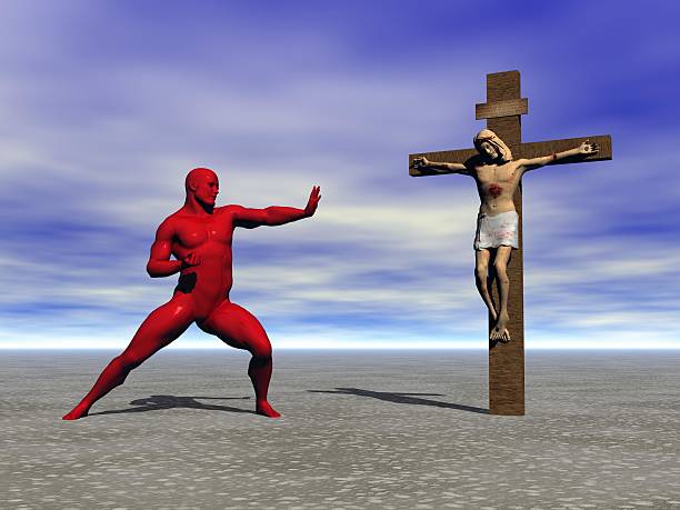 man fighting against the religion - 3d render stock photo