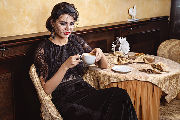 The lady in an evening dress.