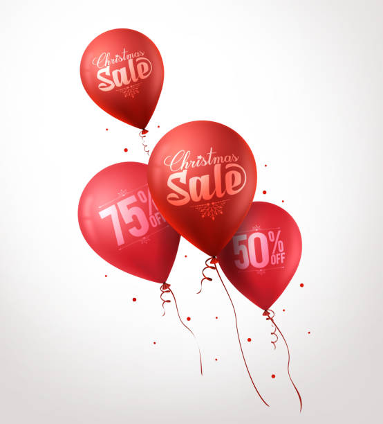 istock Colorful Red Sale Balloons Flying for Christmas Promotion 497183036
