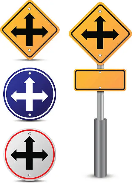 Vector illustration of Four intersection traffic sign on white background