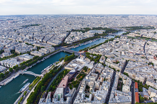 View of the Seine from the Eiffel tower. Paris, France.