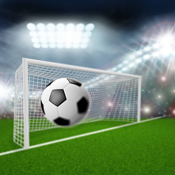 istock soccer ball flies into the goal 497185481