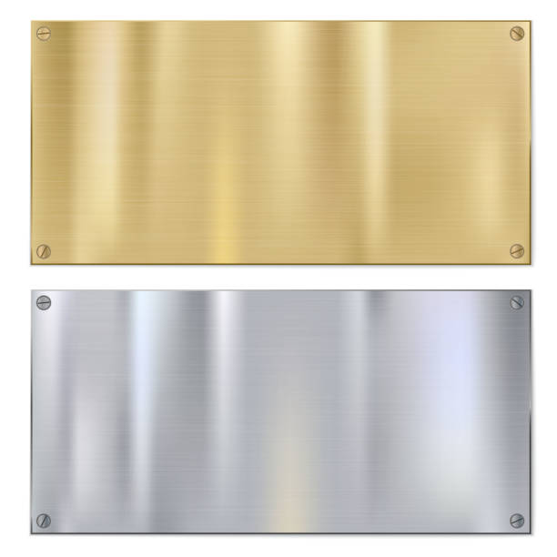 Shiny brushed metal Shiny brushed metal plates with screws. Stainless steel background, vector illustration for you memorial plaque stock illustrations