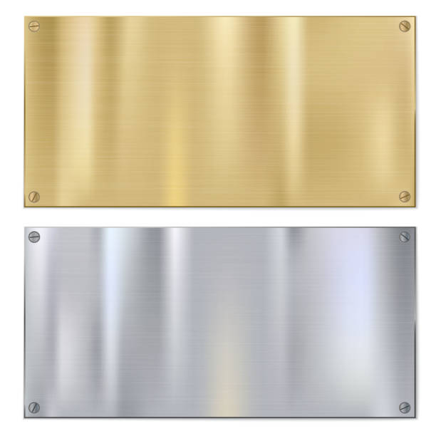 Shiny brushed metal Shiny brushed metal plates with screws. Stainless steel background, vector illustration for you bronze plaque texture stock illustrations