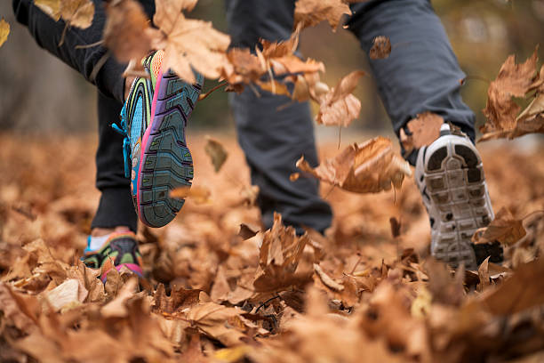 istock Unrecognizable athletes running on autumn leaves in nature. 497185888