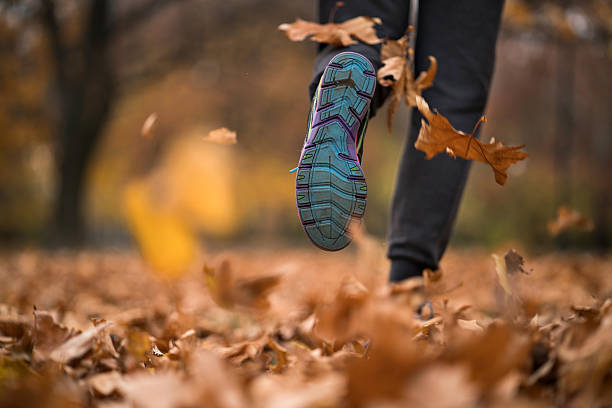istock Unrecognizable athlete jogging in autumn day at the park. 497185958