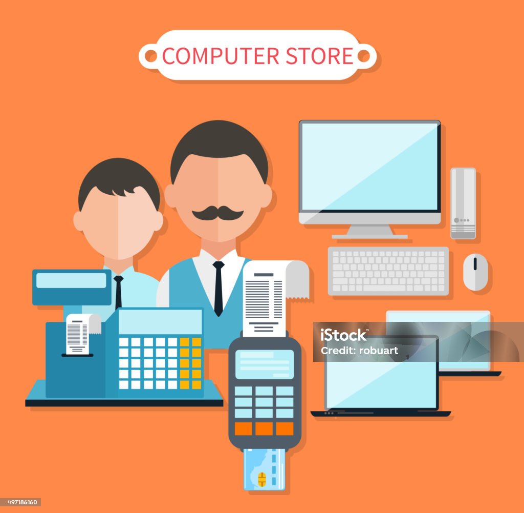 Computer Store Background Design Modern Computer Store Concept Flat Design Stock Illustration - Download ...