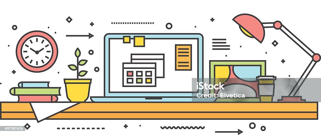 Work Table With Computer Stock Illustration - Download Image Now ...