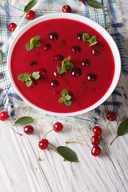 istock Hungarian cherry cream soup in a bowl vertical top view 497187758