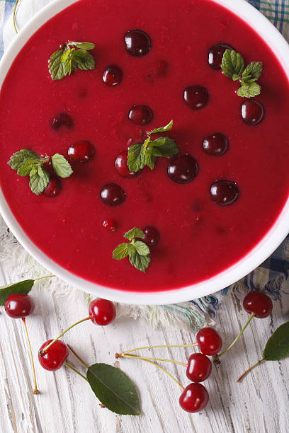 istock cold cherry soup in bowl closeup vertical top view 497188206