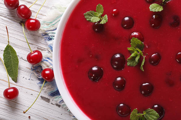 istock delicious cold cherry soup in bowl macro. Horizontal top view 497188670