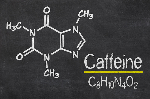 Pizarra con la fórmula química de la cafeína photo