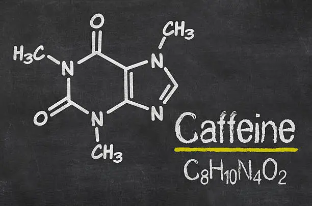 Photo of Blackboard with the chemical formula of Caffeine
