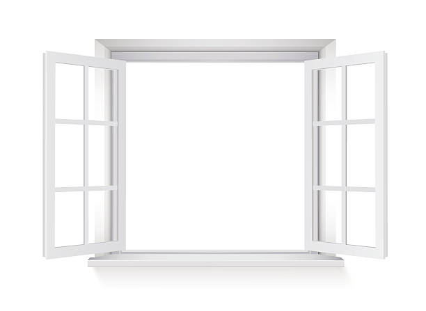 illustrazioni stock, clip art, cartoni animati e icone di tendenza di apri una finestra isolato su sfondo bianco - window sill