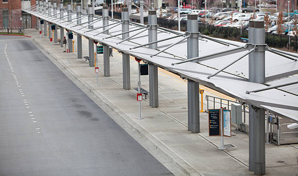 Everett Bus Station Everett, United States- March 19, 2013: This image shows the bus station area at Everett Station. There are different options for buses and a train from the station. everett washington state photos stock pictures, royalty-free photos & images