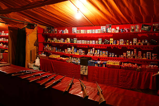 Shooting gallery at Japanese traditional festival Shooting gallery at Japanese traditional festival in summer. pellet gun stock pictures, royalty-free photos & images