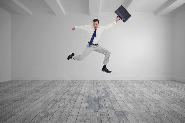 istock Composite image of cheerful jumping businessman with his suitcas 497201039