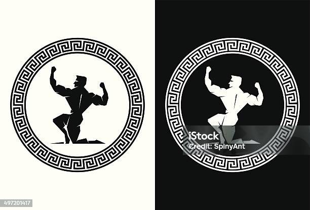 Hercules Inside A Greek Key Back View Stock Illustration - Download Image Now - Classical Greek, International Multi-Sport Event, Pattern