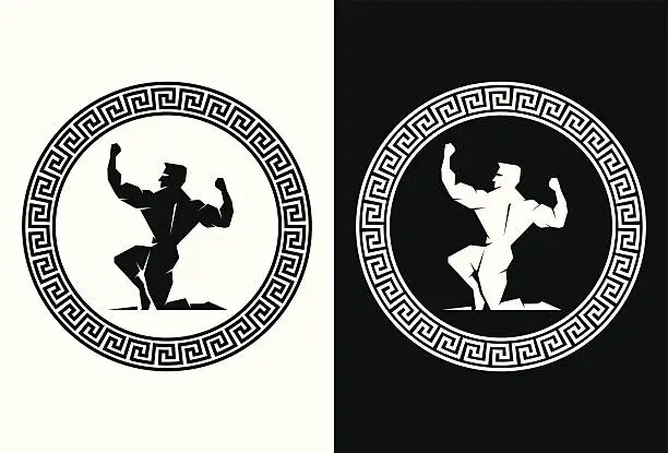 Vector illustration of Hercules inside a Greek Key back view