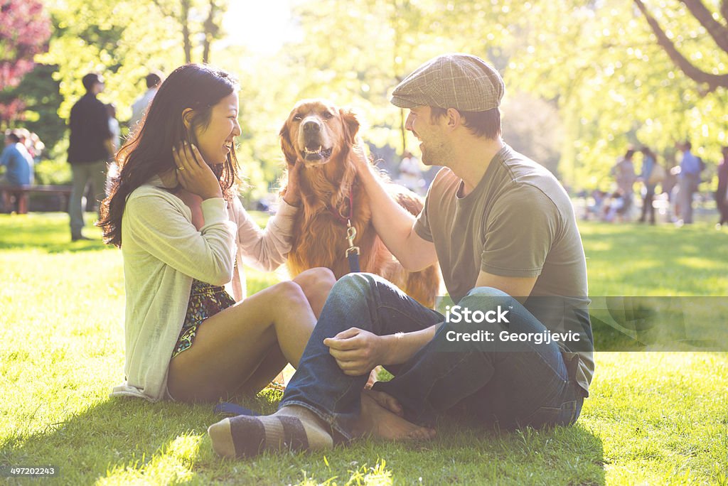 Persone e un cane - Foto stock royalty-free di Abbracciare una persona