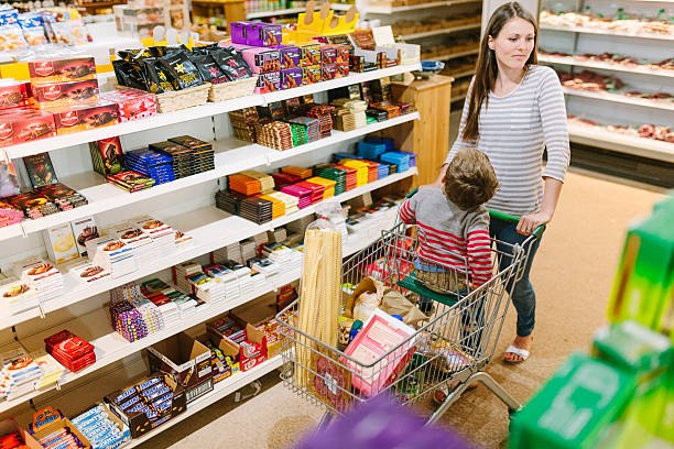 Supermarket shopping stock photo