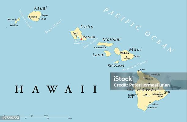 Hawaii Islands Political Map Stock Illustration - Download Image Now - Hawaii Islands, Big Island - Hawaii Islands, Map