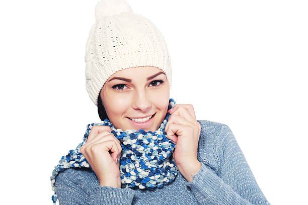 istock female model wearing a blue woolen sweater 497210782