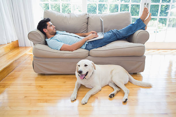 istock Attractive man chilling with his dog 497211781