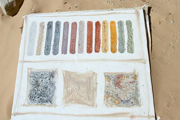 Natural pigments created from multihued clay found in the desert painted on canvas