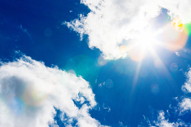 3d illustration of clouds floating in blue sky and light path reaching to heaven in creativity concept