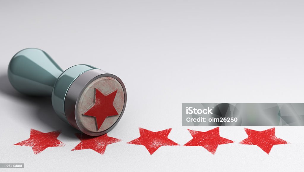 Best Customer Experience Rubber stamp over paper background with five stars printed on it. concept image for illustration of high customer experience and quality level Rubber Stamp Stock Photo