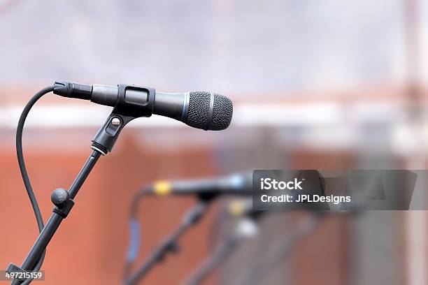 Row Of Microphones For Backup Singers Stock Photo - Download Image Now - Close-up, Equipment, Horizontal
