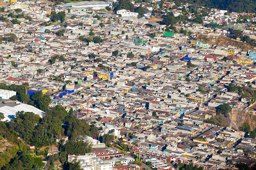Aerial shot of Zona 13, Guatemala city, Guatemala. Colonia Santa Fe
