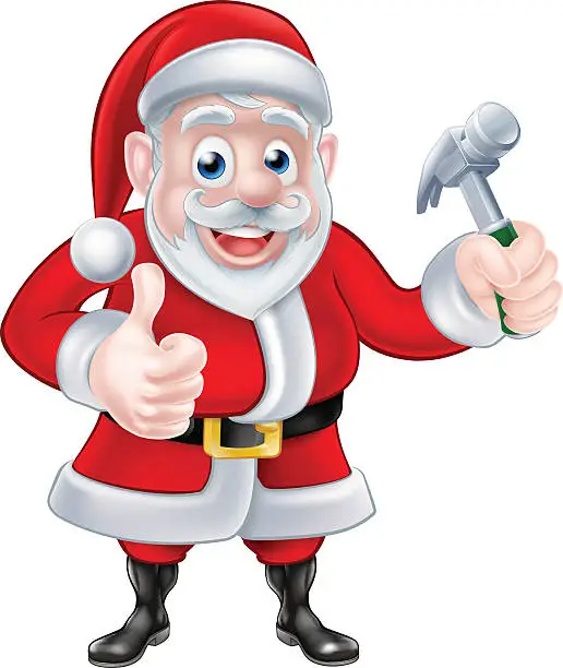 Vector illustration of Cartoon Santa Thumbs Up and Holding Fork