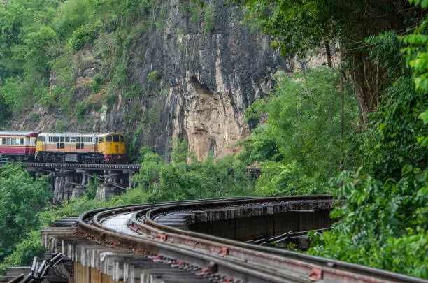 Photo of Moving train at death railway, Kanchanaburi, Thailand