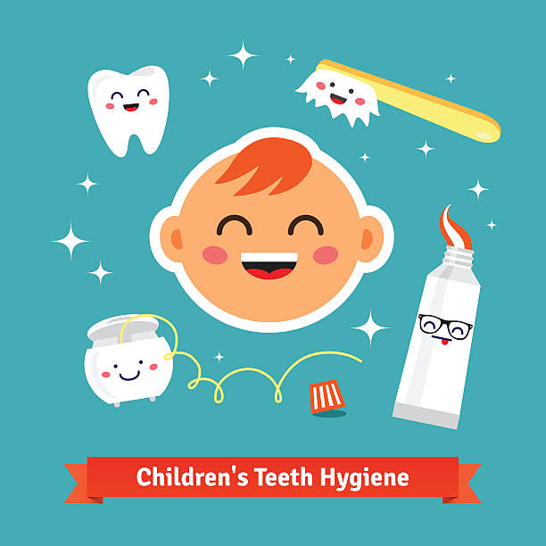 zahn hygiene icon-set für kinder - human face washing cleaning body care stock-grafiken, -clipart, -cartoons und -symbole